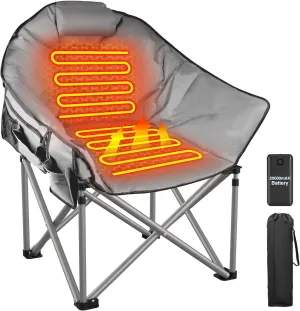 ZENPETIO Heated Camping Chair, Oversized Heated Chair for Adults Outdoor Sports, Dual Heating Zones with 3 Levels, Portable Folding Heated Chairs for Camp, Sports, Lawn with 20000mAh Battery