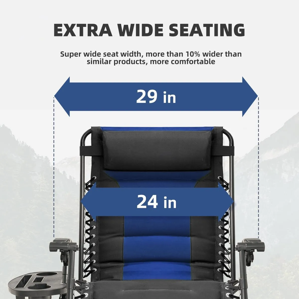 Zero Gravity Chair Set of 2 Oversized Folding Recliner, Padded Anti Gravity Lounge Chair with Adjustable Pillow & Cup Holder for Outdoor Camping, Patio, Poolside, Lawn (Black & Blue)
