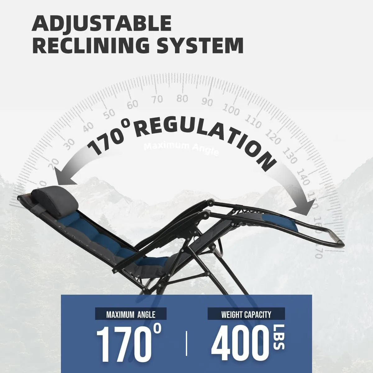 Zero Gravity Chair Set of 2 Oversized Folding Recliner, Padded Anti Gravity Lounge Chair with Adjustable Pillow & Cup Holder for Outdoor Camping, Patio, Poolside, Lawn (Black & Blue)