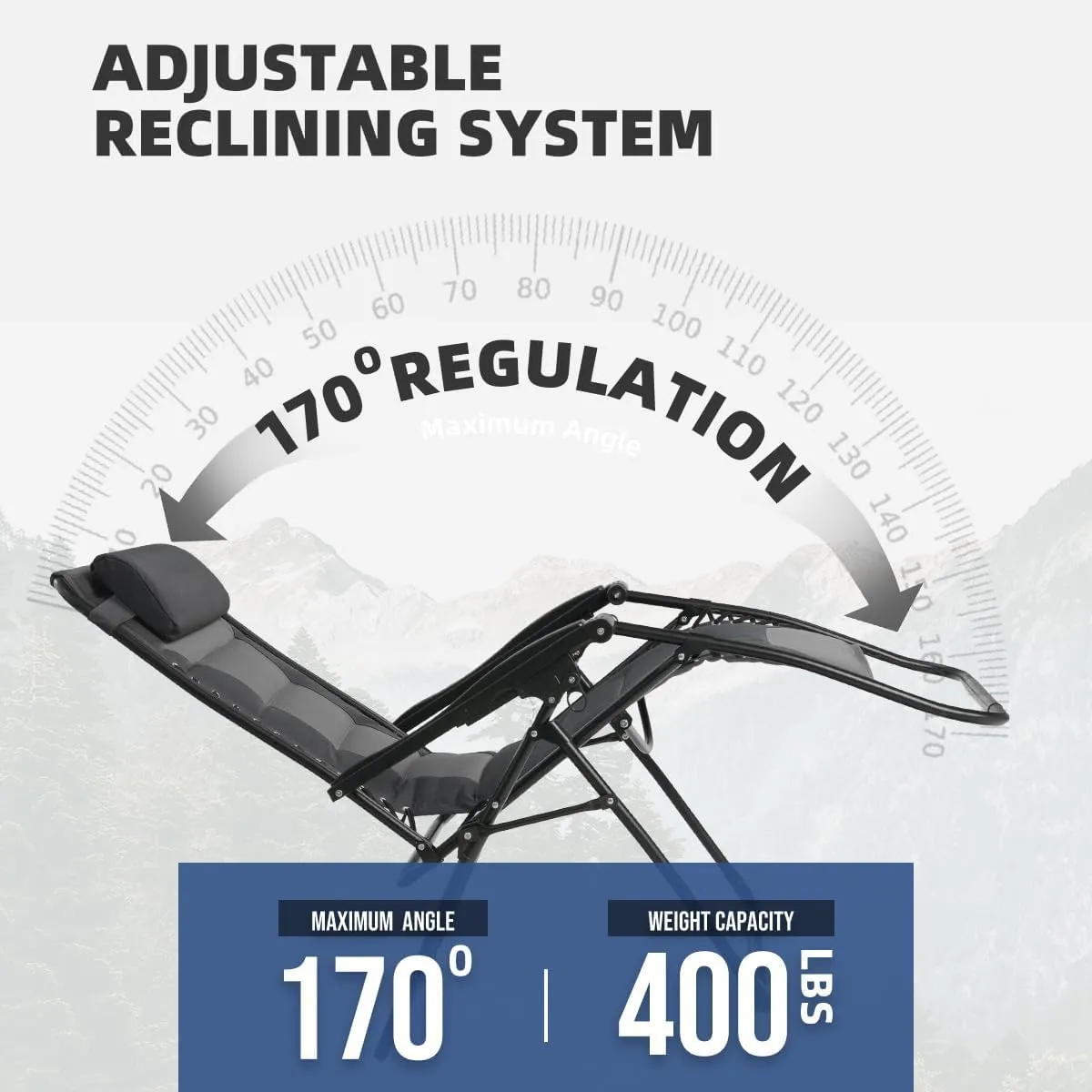 Zero Gravity Chair Set of 2 Oversized Padded Recliner with Adjustable Headrest & Cup Holder - 600D Oxford Folding Lounge Chair for Outdoor Camping, Patio, Poolside (Black & Gray)