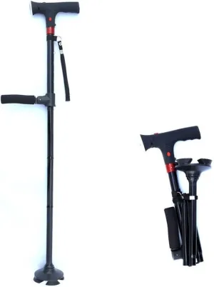 Zhong Aluminium Walking Stick with Alarm and Double Handle for The Elderly Telescopic and Foldable Rotating Walking Stick