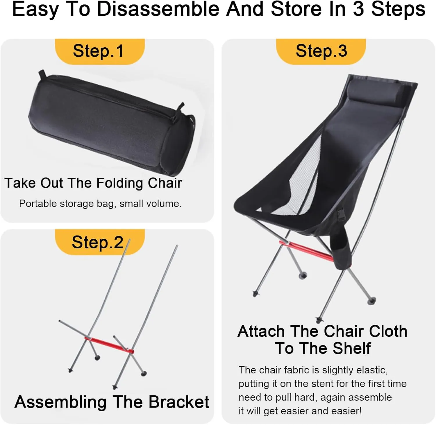 ZTGL D, Portable Beach Chair, Lightweight Collapsible Camping Chairs for Adults, Comfortable High Back Chairs, Ultralight Hiking Chair, Sunbathing Lounge Chairs